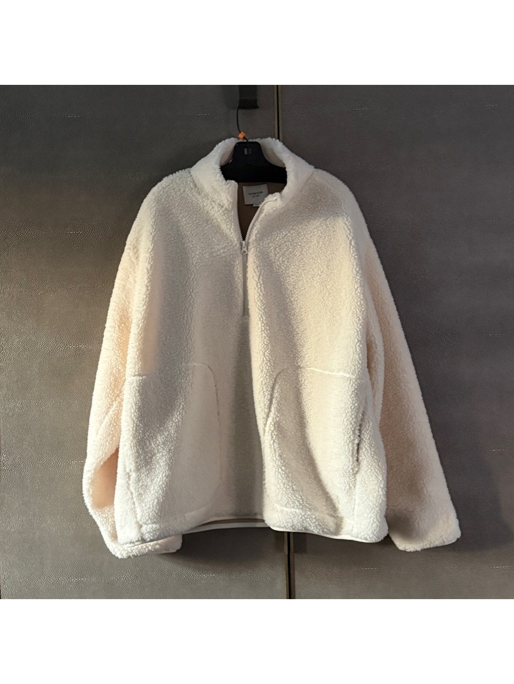 Vince Teddy Half Zip Fleece Jacket in Cream, Size XL